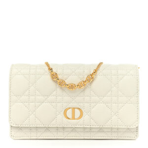 CHRISTIAN DIOR Calfskin Caro Pouch with Chain Latte.