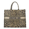 CHRISTIAN DIOR Canvas Mizza Large Leopard Book Tote Beige.