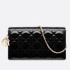 Dior Lady Dior Clutch With Chain In Black Patent.