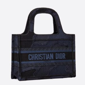 Dior Mini Book Tote Bag In Blue Camouflage Canvas.